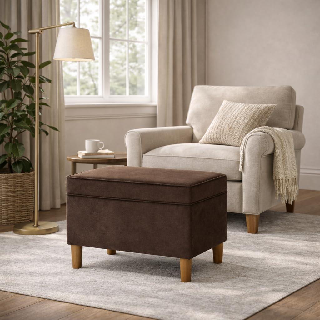 imageHomePop Dinah 24 Storage Ottoman Loden Green VelvetChocolate Brown Velvet