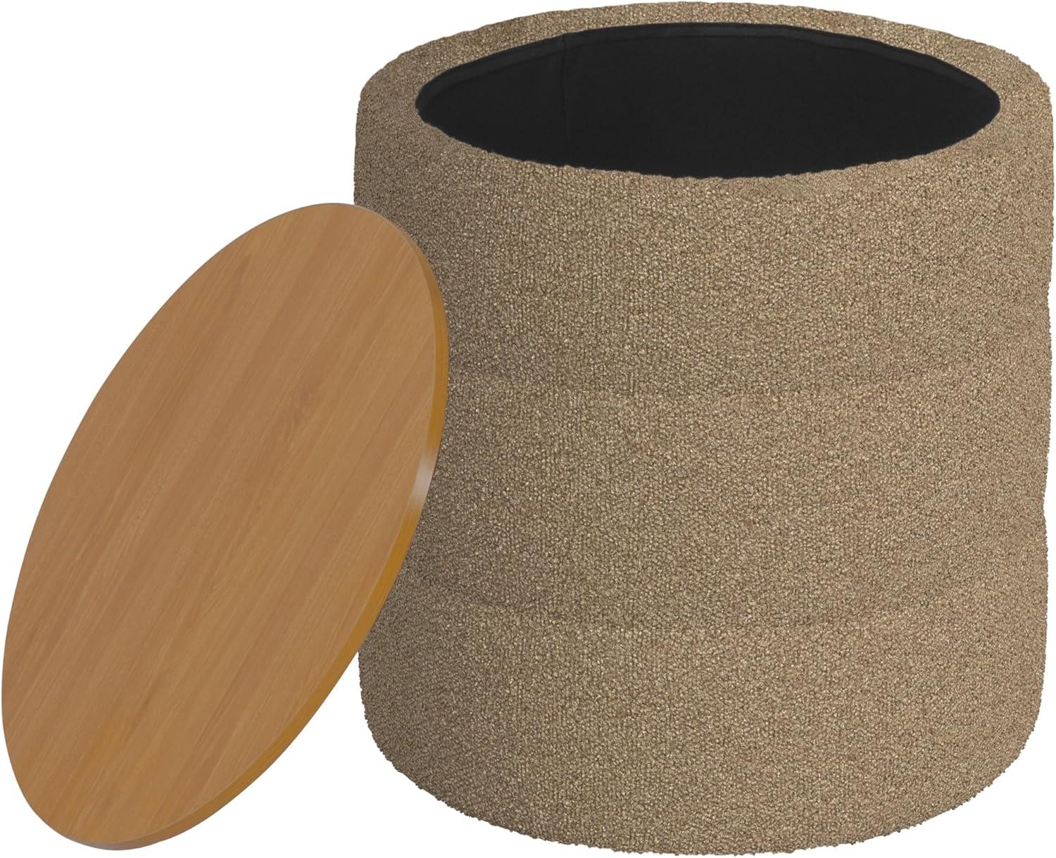 imageHomePop Channel Storage Ottoman with Wood Top Brown BoucleBrown Boucle