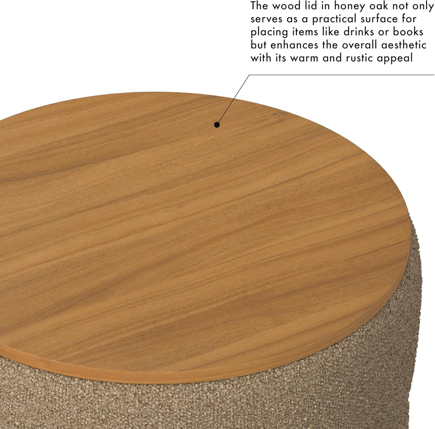 imageHomePop Channel Storage Ottoman with Wood Top Brown BoucleBrown Boucle