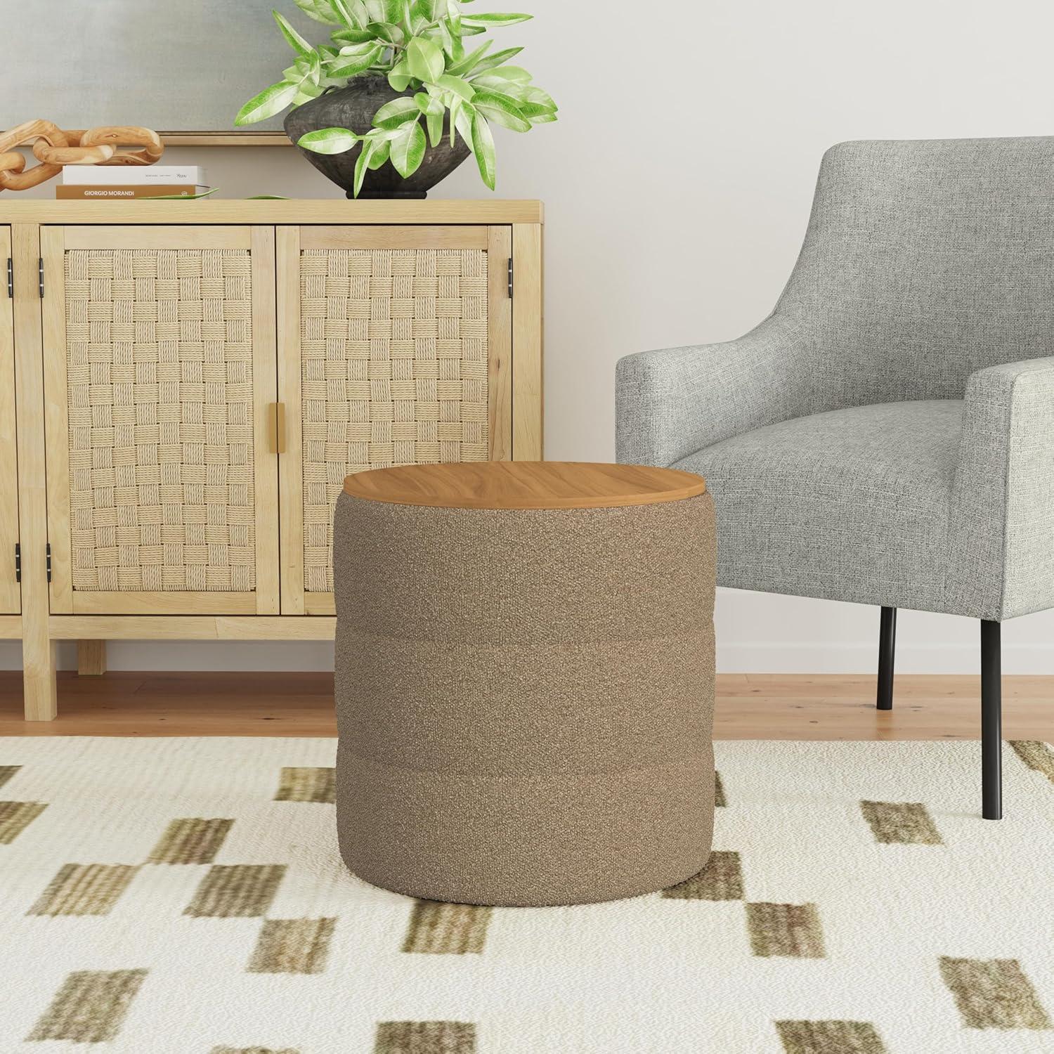 imageHomePop Channel Storage Ottoman with Wood Top Brown BoucleBrown Boucle