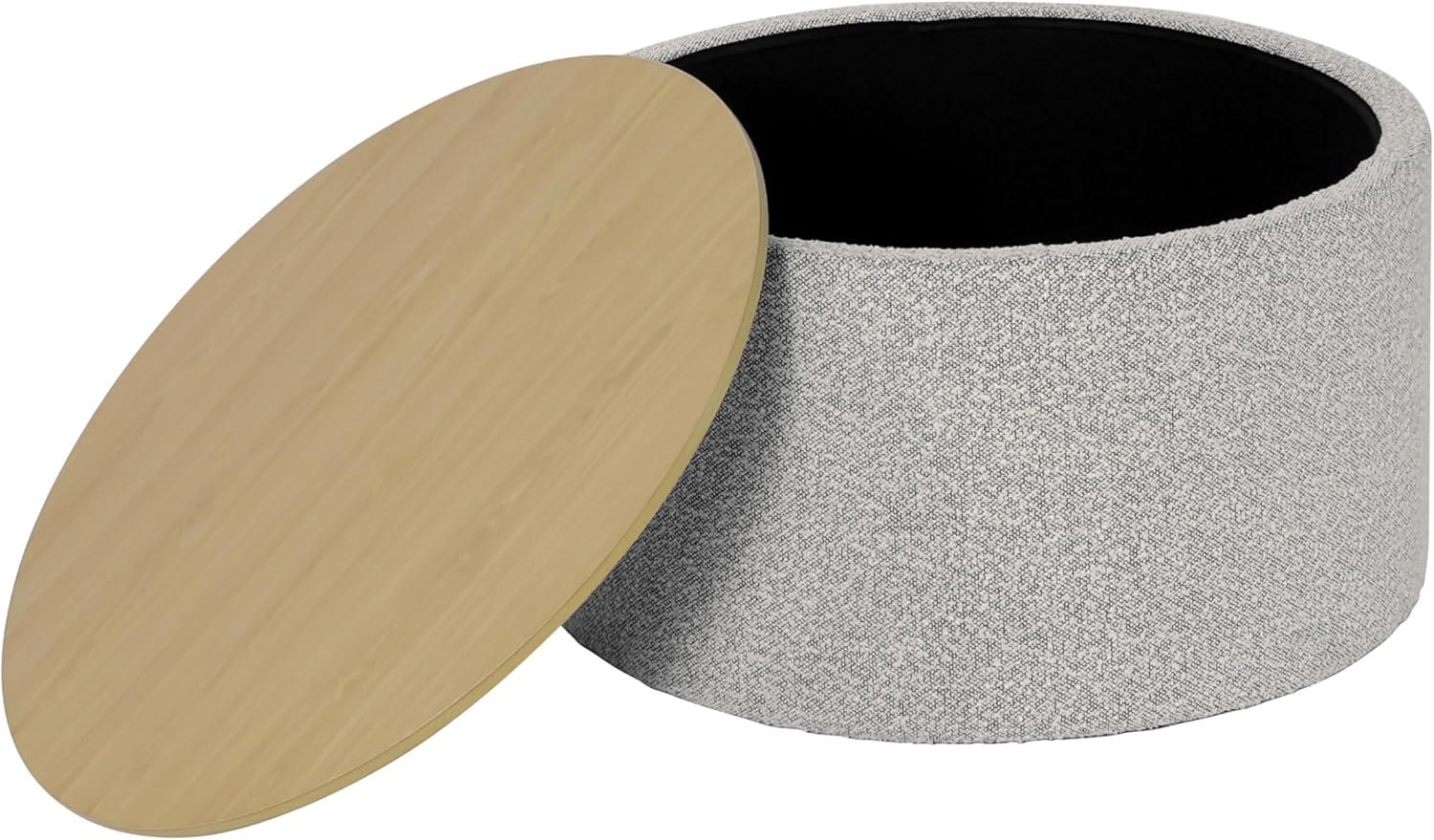 imageHomePop Channel Storage Ottoman with Wood Top Brown BoucleGray Yarn