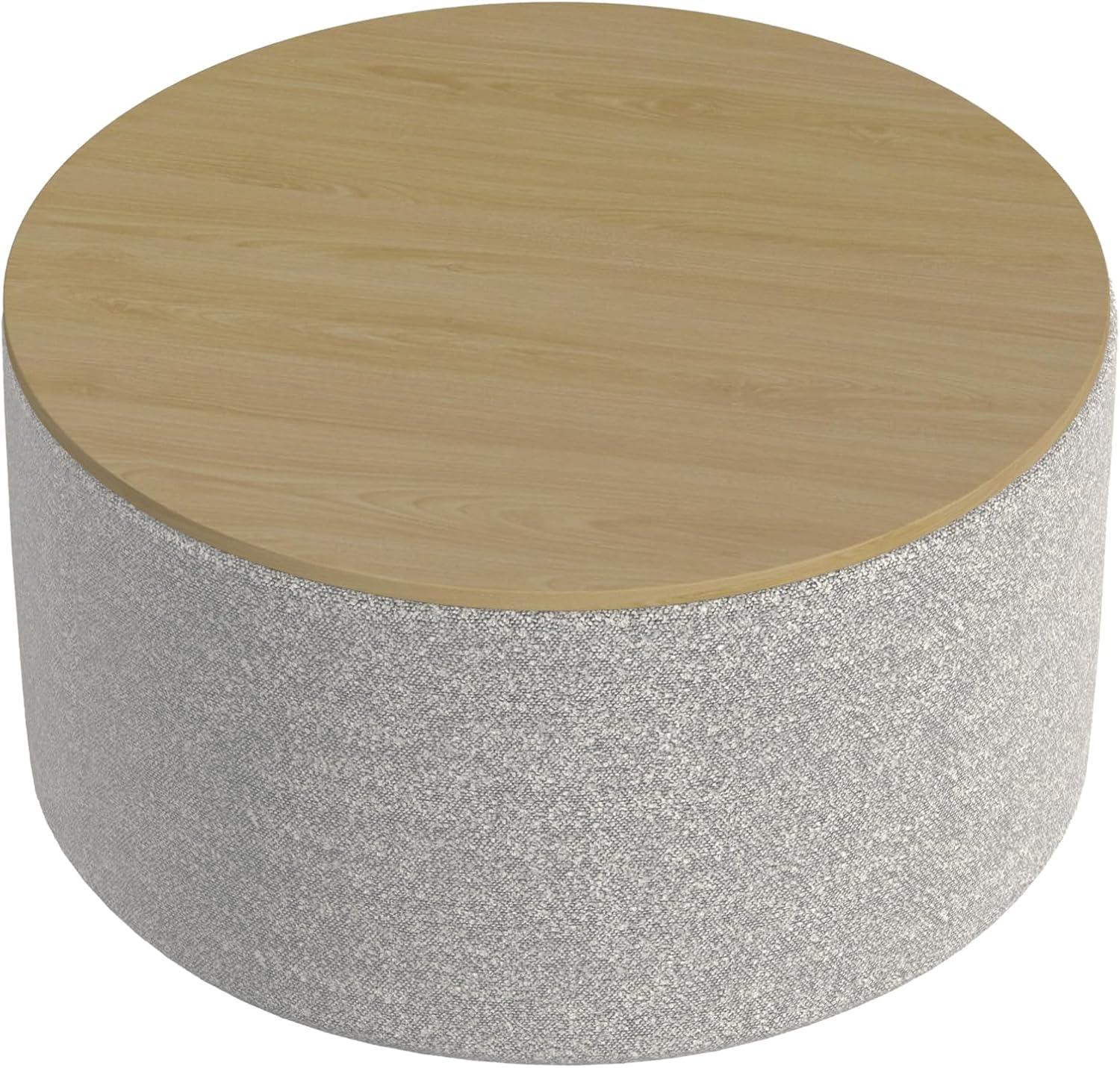 imageHomePop Channel Storage Ottoman with Wood Top Brown BoucleGray Yarn