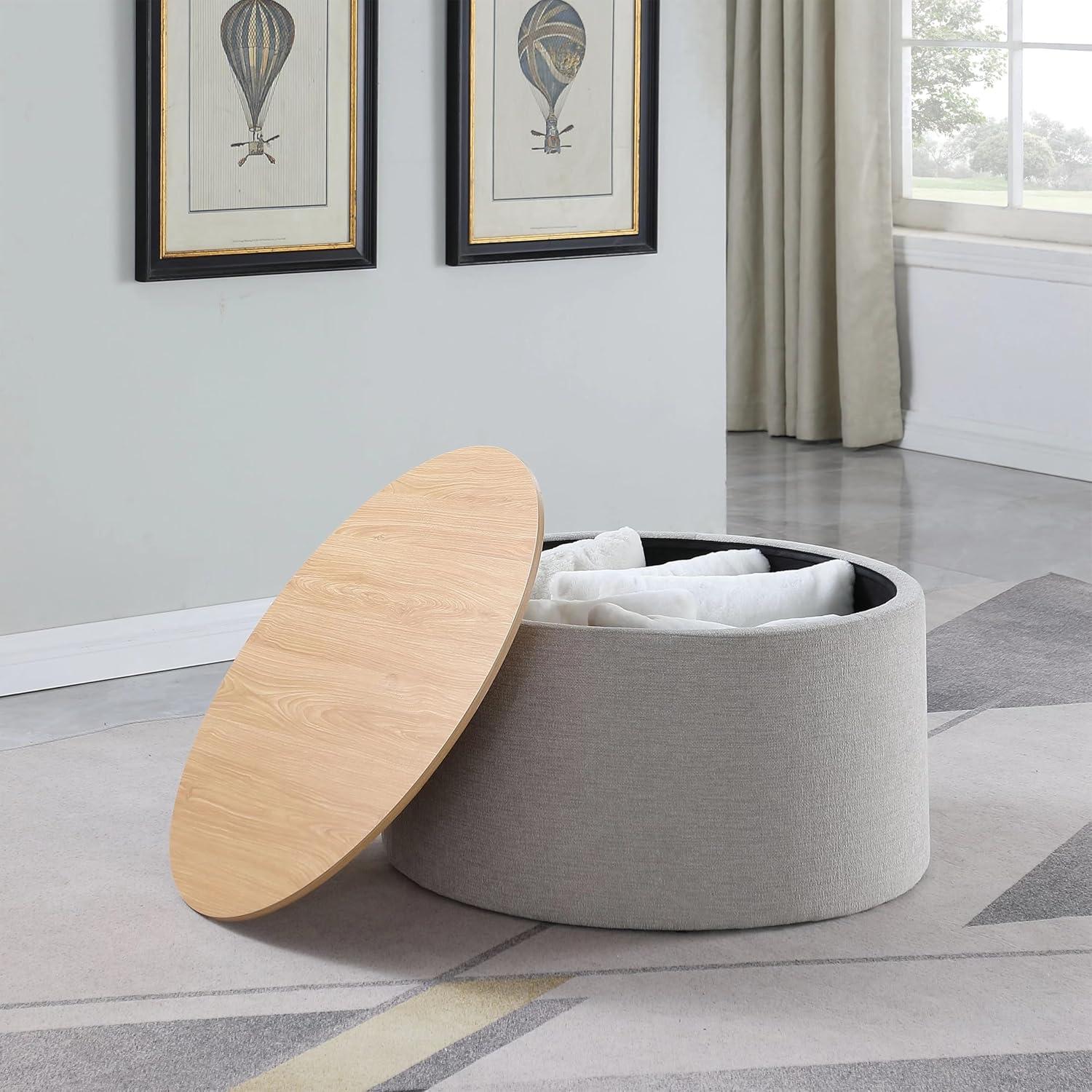 imageHomePop Channel Storage Ottoman with Wood Top Brown BoucleLight Gray Woven