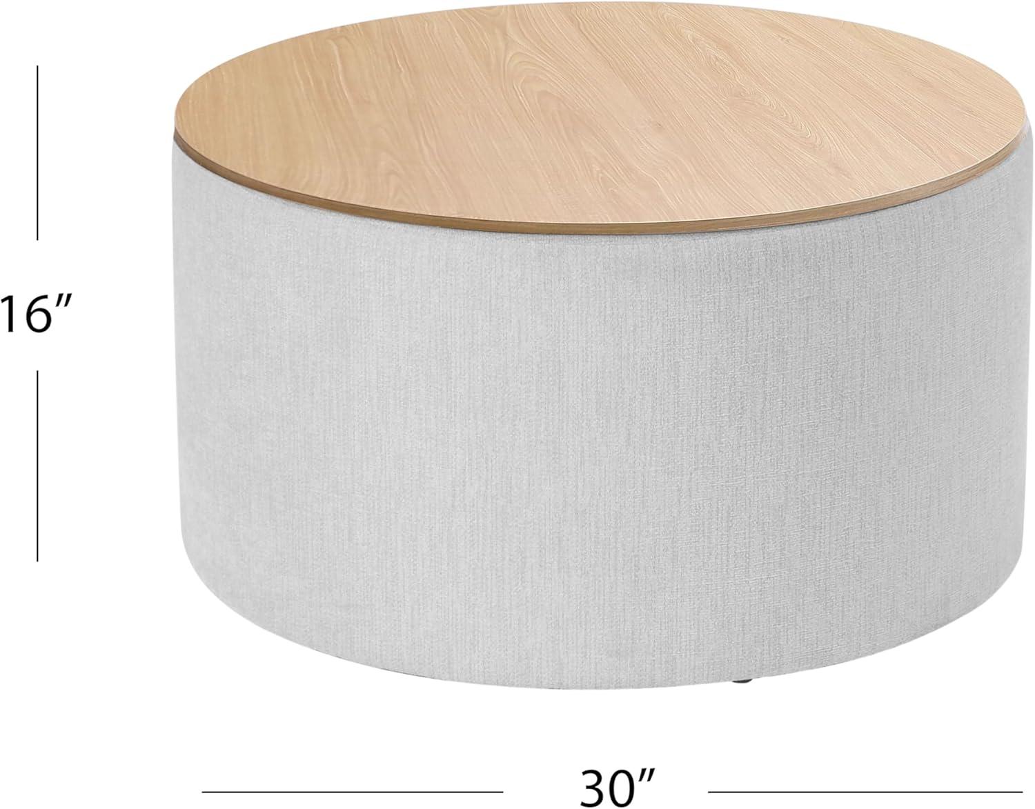 imageHomePop Channel Storage Ottoman with Wood Top Brown BoucleLight Gray Woven