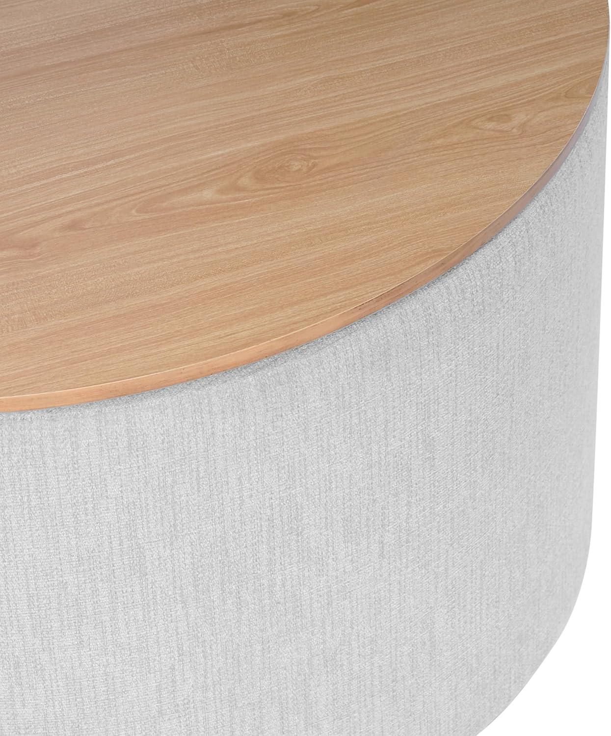 imageHomePop Channel Storage Ottoman with Wood Top Brown BoucleLight Gray Woven