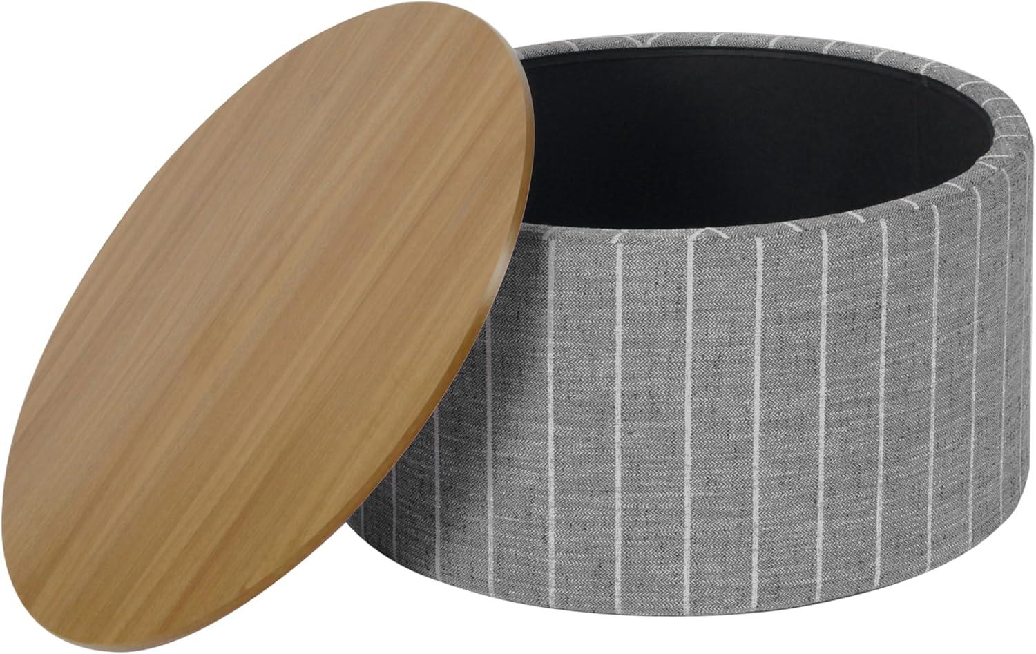 imageHomePop Channel Storage Ottoman with Wood Top Brown BoucleMidnight Gary Woven Stripe