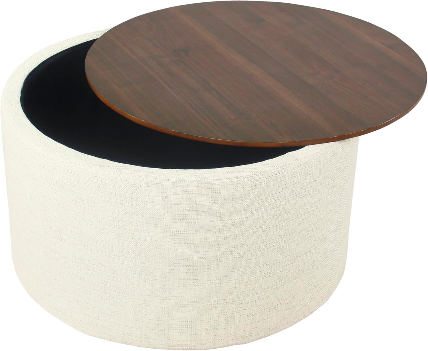 imageHomePop Channel Storage Ottoman with Wood Top Brown BoucleStainresistant Cream Woven