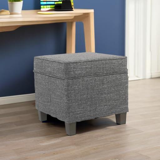 imageHomePop Home Decor K7342A873 Classic Square Storage Ottoman with Lift Off Lid Ottoman with Storage for Living Room amp Bedroom Light Grey Print LargeSlate Grey