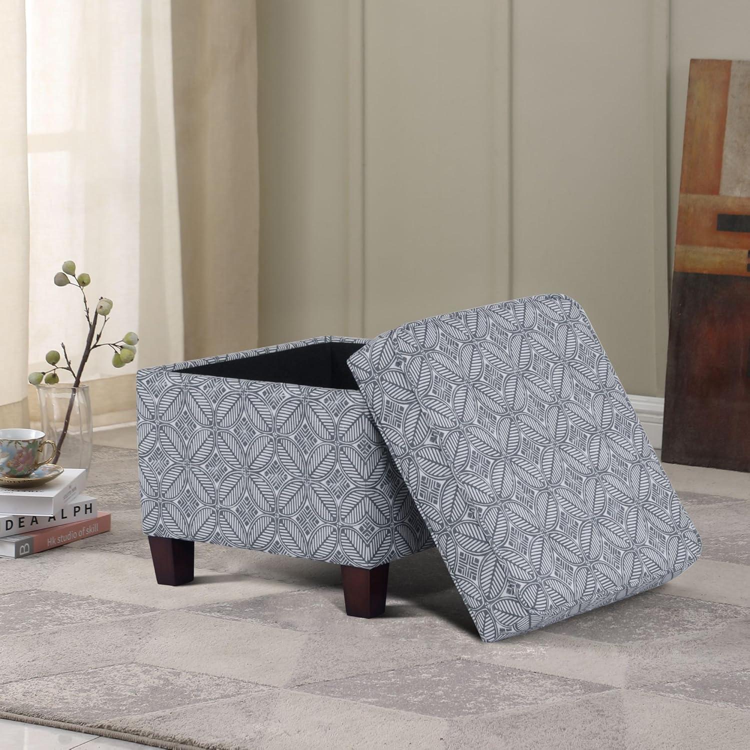 imageHomePop Home Decor K7342F2262 Classic Square Storage Ottoman with Lift Off Lid Ottoman with Storage for Living Room amp Bedroom Black Plaid LargeBlue Indigo Print