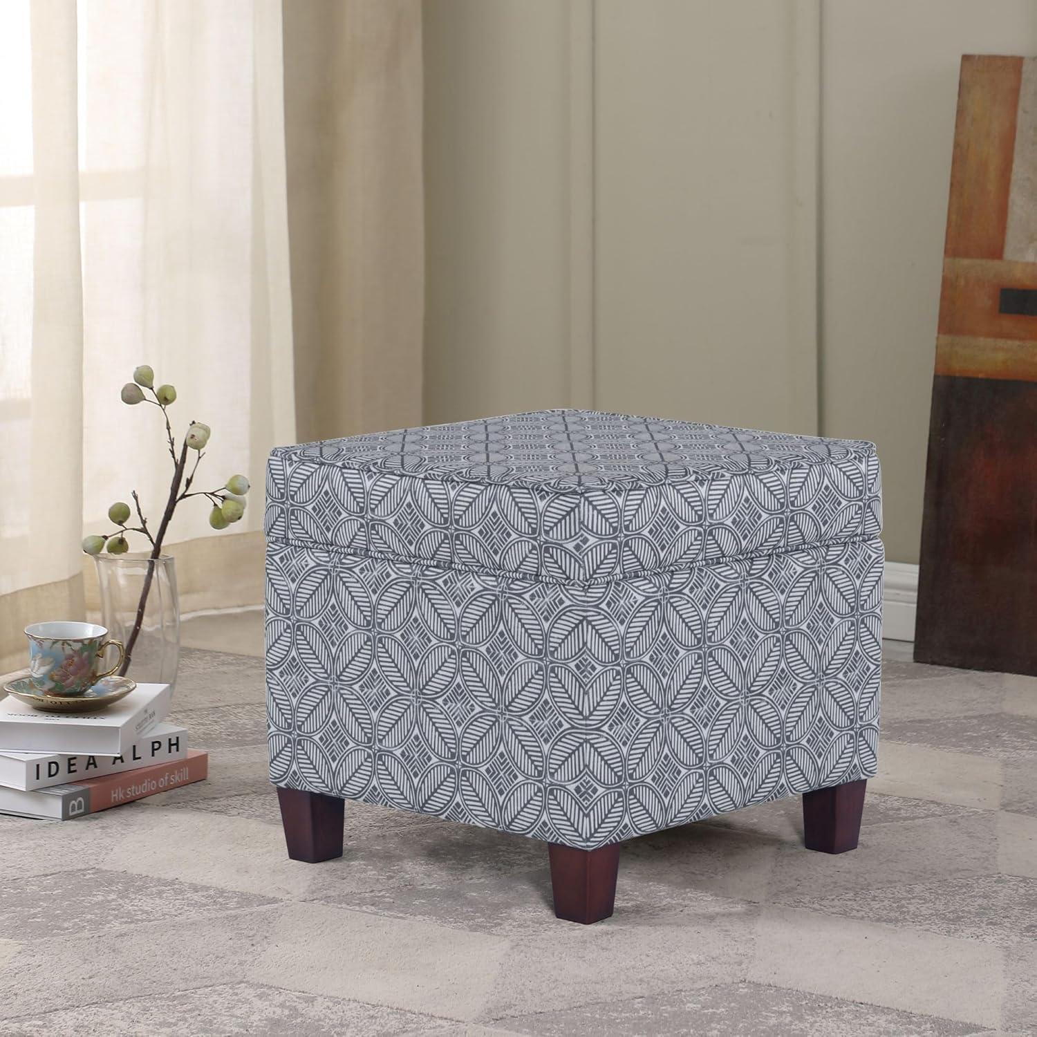 imageHomePop Home Decor K7342F2262 Classic Square Storage Ottoman with Lift Off Lid Ottoman with Storage for Living Room amp Bedroom Black Plaid LargeBlue Indigo Print
