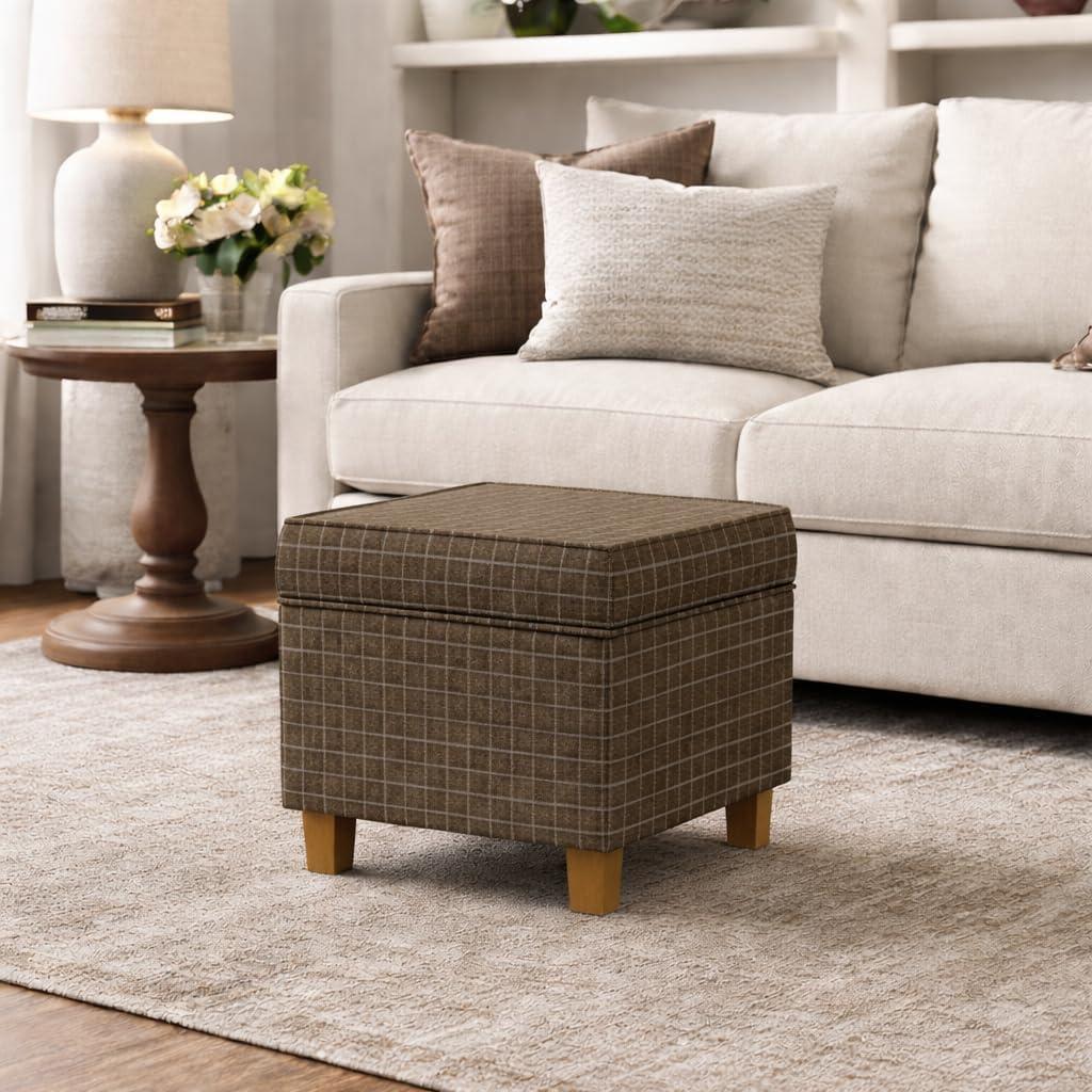 imageHomePop Home Decor K7342F2262 Classic Square Storage Ottoman with Lift Off Lid Ottoman with Storage for Living Room amp Bedroom Black Plaid LargeBrown Window Pane Fabric