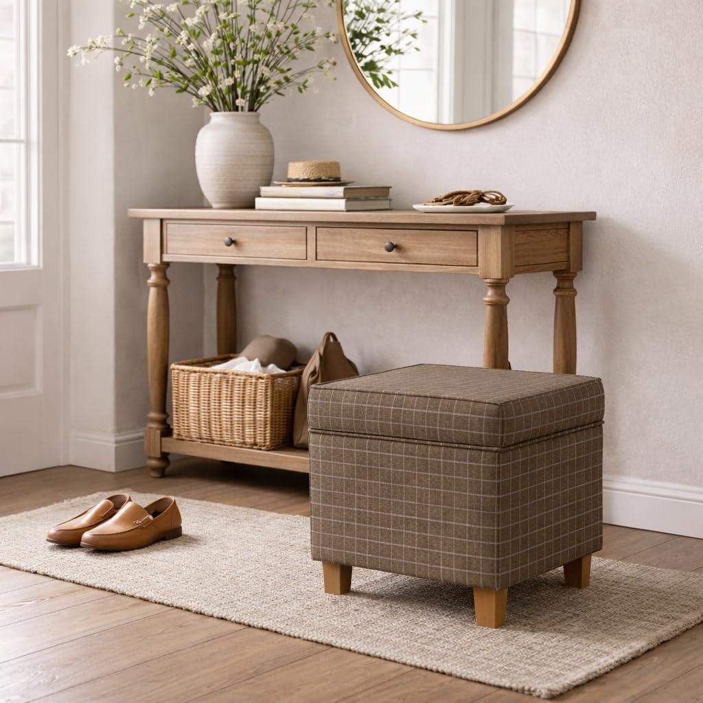 imageHomePop Home Decor K7342F2262 Classic Square Storage Ottoman with Lift Off Lid Ottoman with Storage for Living Room amp Bedroom Black Plaid LargeBrown Window Pane Fabric