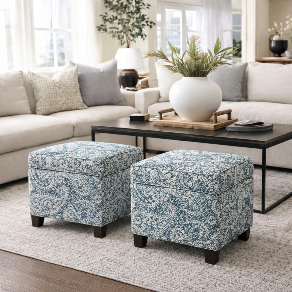 imageHomePop Home Decor K7342F2262 Classic Square Storage Ottoman with Lift Off Lid Ottoman with Storage for Living Room amp Bedroom Black Plaid LargeGray and Navy