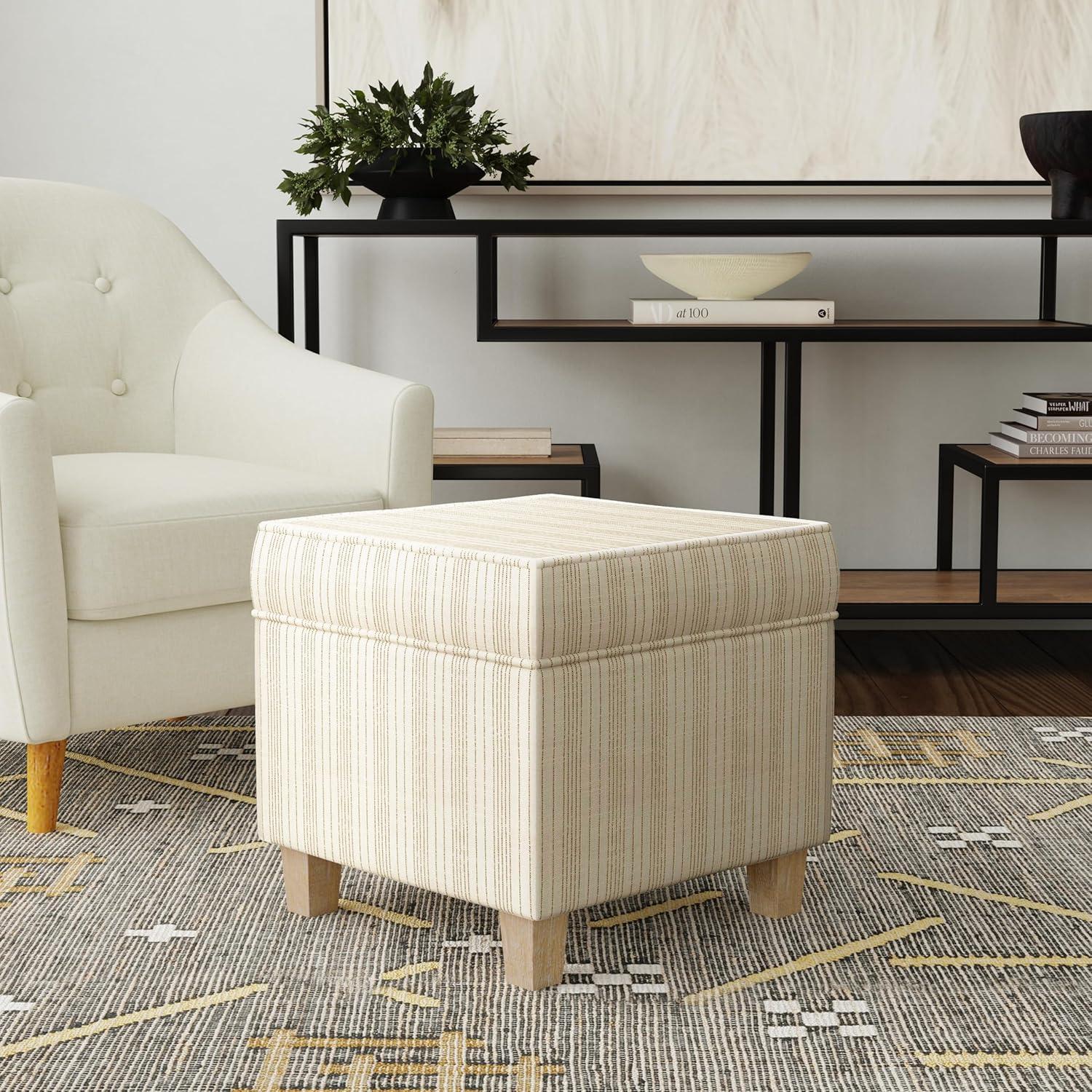 imageHomePop Home Decor K7342F2262 Classic Square Storage Ottoman with Lift Off Lid Ottoman with Storage for Living Room amp Bedroom Black Plaid LargeMarigold Pinstripe Cream Fabric