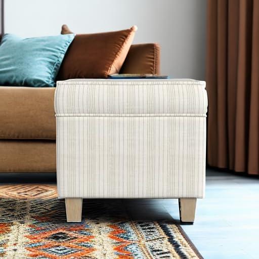 imageHomePop Home Decor K7342F2262 Classic Square Storage Ottoman with Lift Off Lid Ottoman with Storage for Living Room amp Bedroom Black Plaid LargeMarigold Pinstripe Cream Fabric