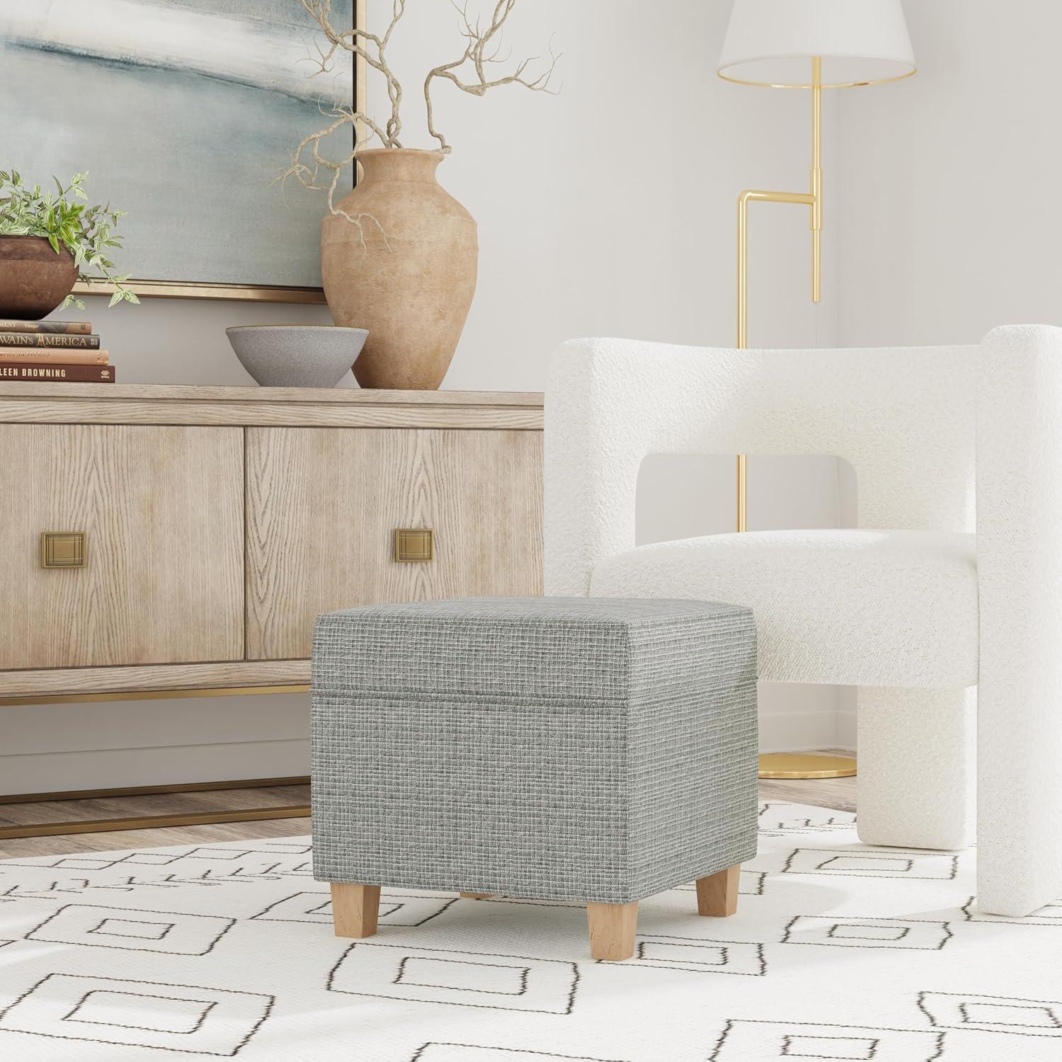 imageHomePop Home Decor K7342F2262 Classic Square Storage Ottoman with Lift Off Lid Ottoman with Storage for Living Room amp Bedroom Black Plaid LargeSage Mini Grid Pattern