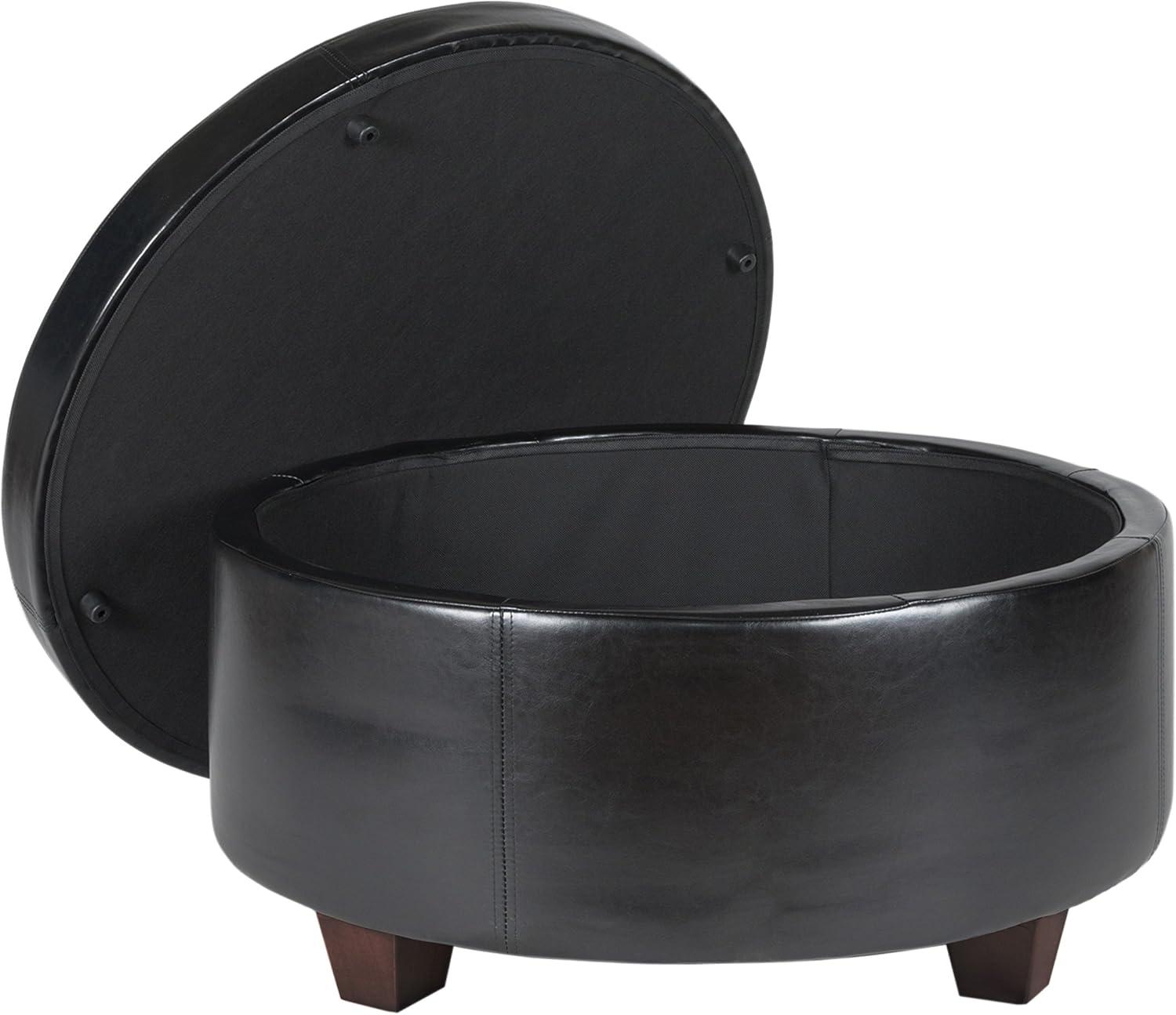 imageHomePop Large Velvet Storage Ottoman NavyBlack Faux Leather