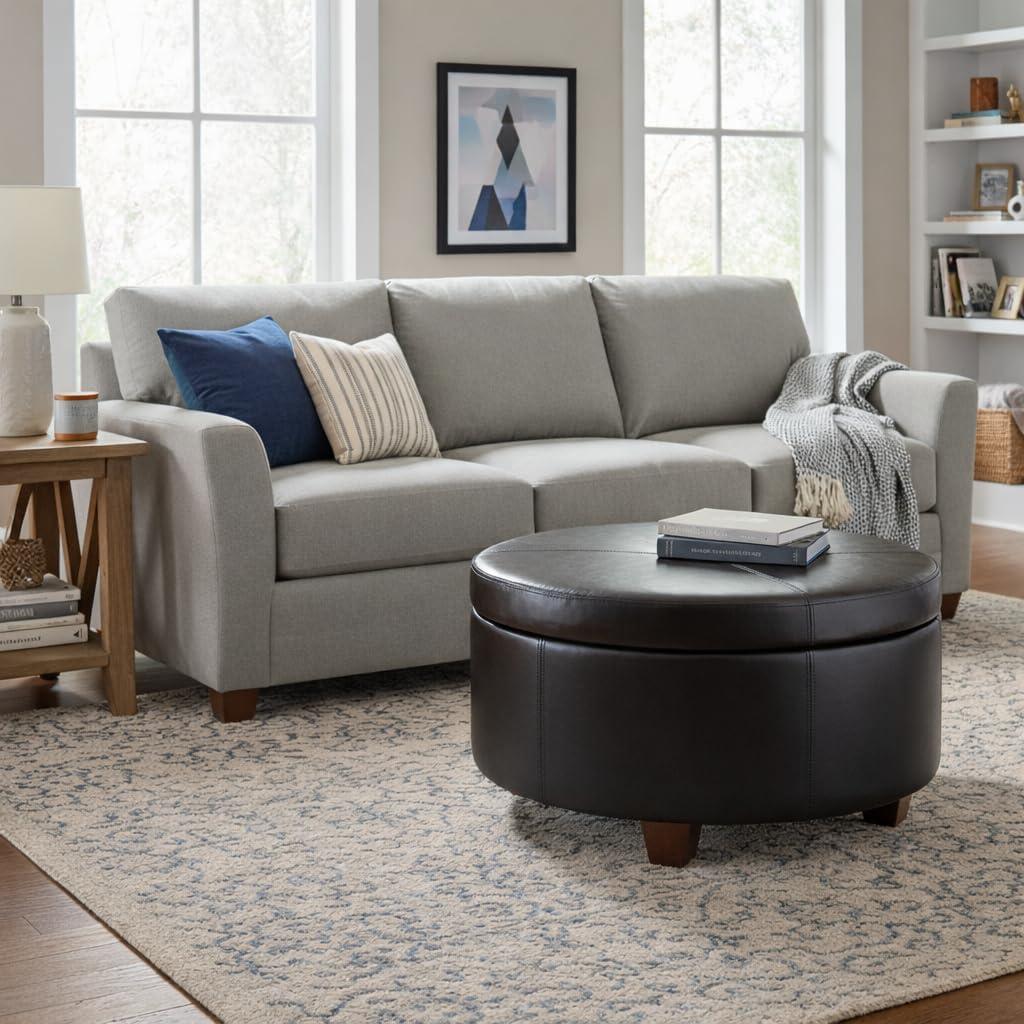 imageHomePop Large Velvet Storage Ottoman NavyBlack Faux Leather