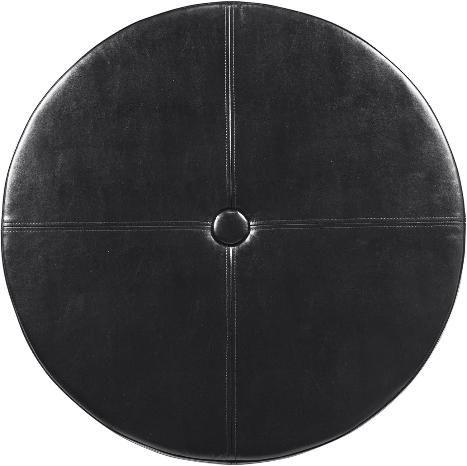 imageHomePop Large Velvet Storage Ottoman NavyBlack Faux Leather