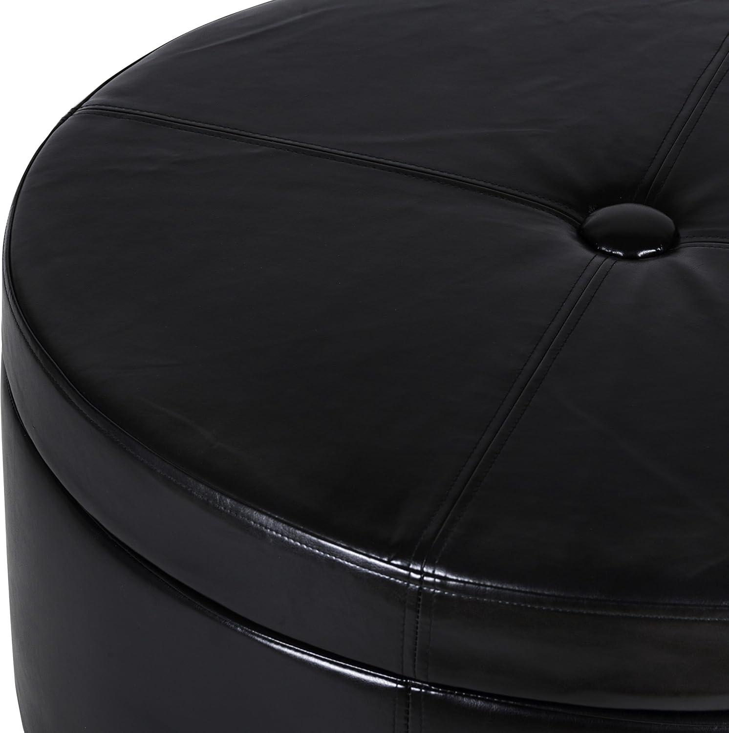 imageHomePop Large Velvet Storage Ottoman NavyBlack Faux Leather
