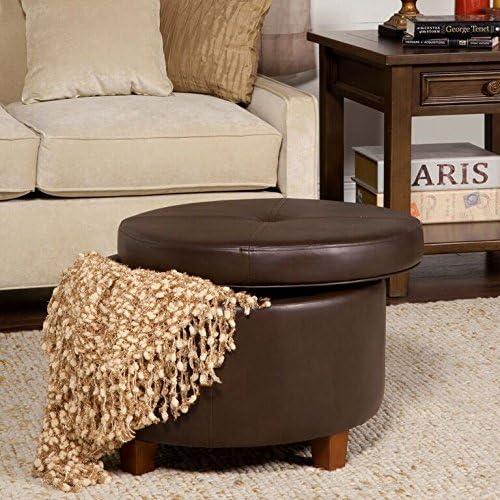 imageHomePop Large Velvet Storage Ottoman NavyBrown Faux Leather