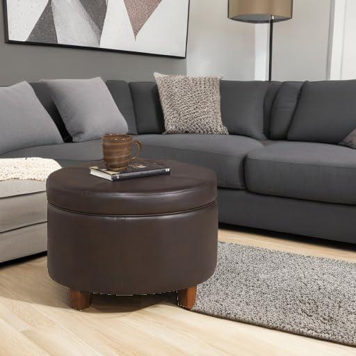 imageHomePop Large Velvet Storage Ottoman NavyBrown Faux Leather