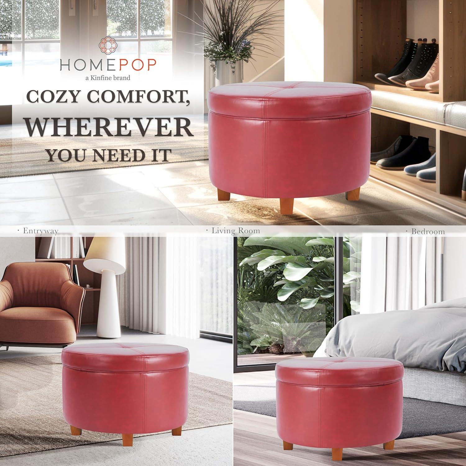 imageHomePop Large Velvet Storage Ottoman NavyCinnamon Red
