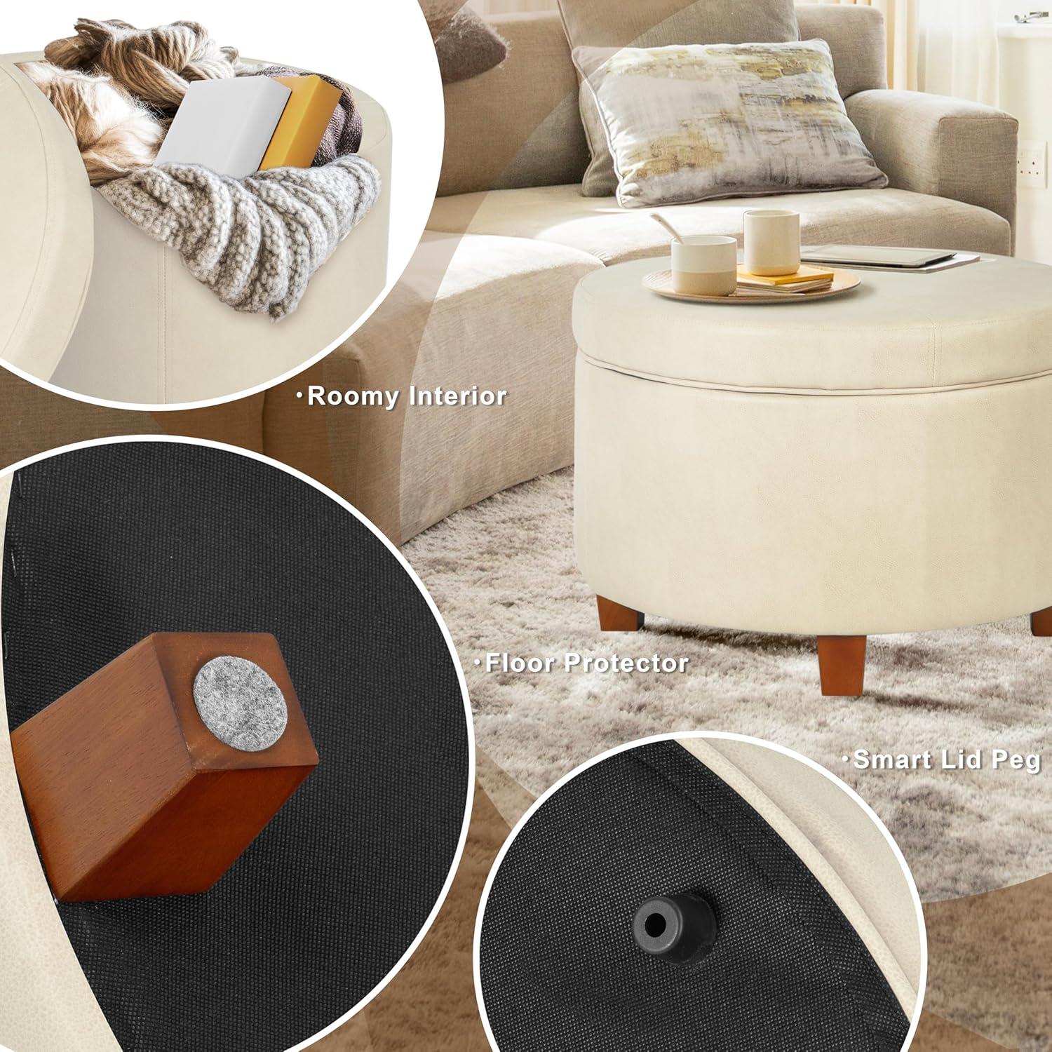 imageHomePop Large Velvet Storage Ottoman NavyCream Faux Leather