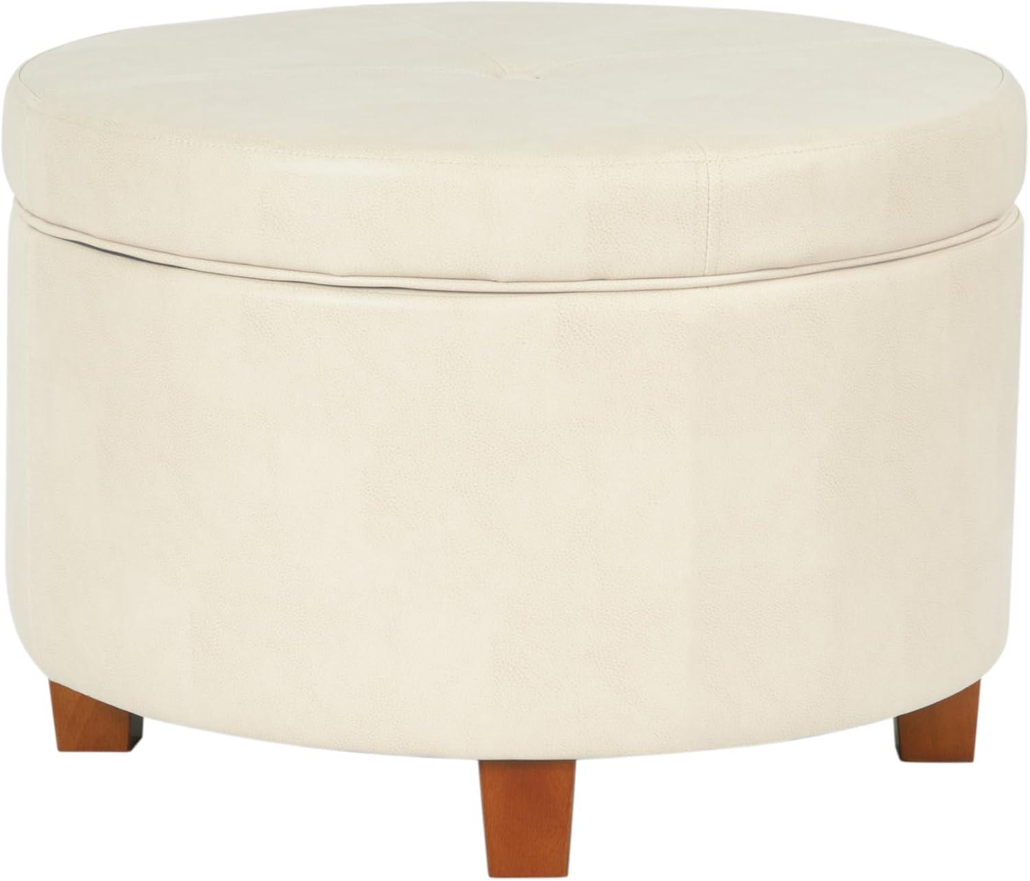 imageHomePop Large Velvet Storage Ottoman NavyCream Faux Leather