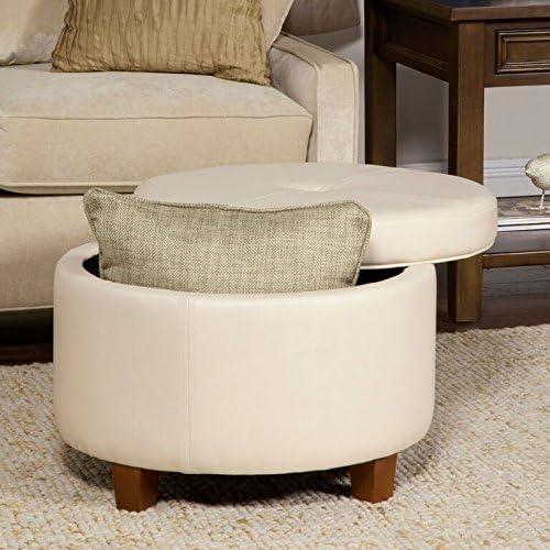 imageHomePop Large Velvet Storage Ottoman NavyCream Faux Leather