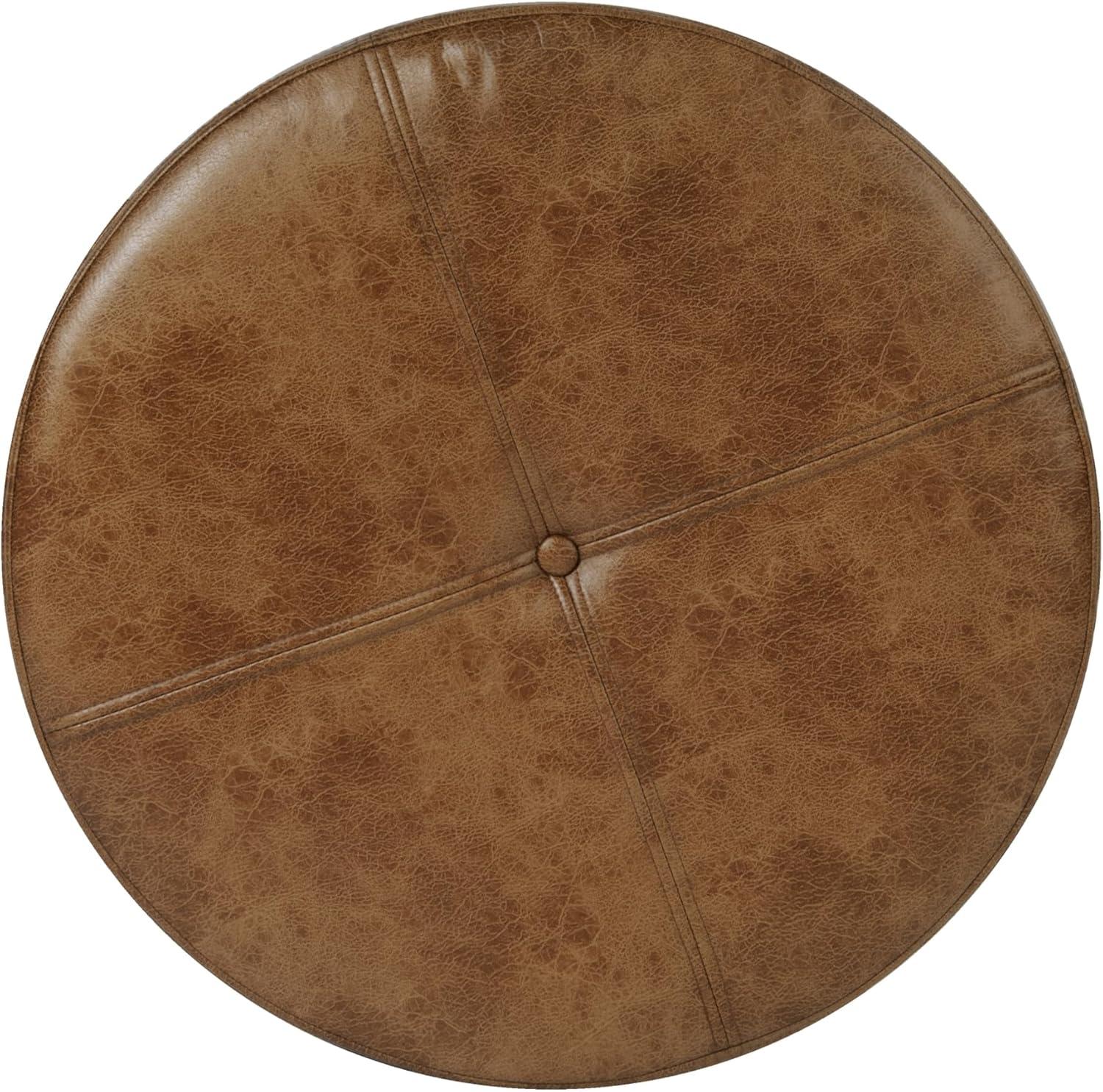 imageHomePop Large Velvet Storage Ottoman NavyDistressed Brown Faux Leather