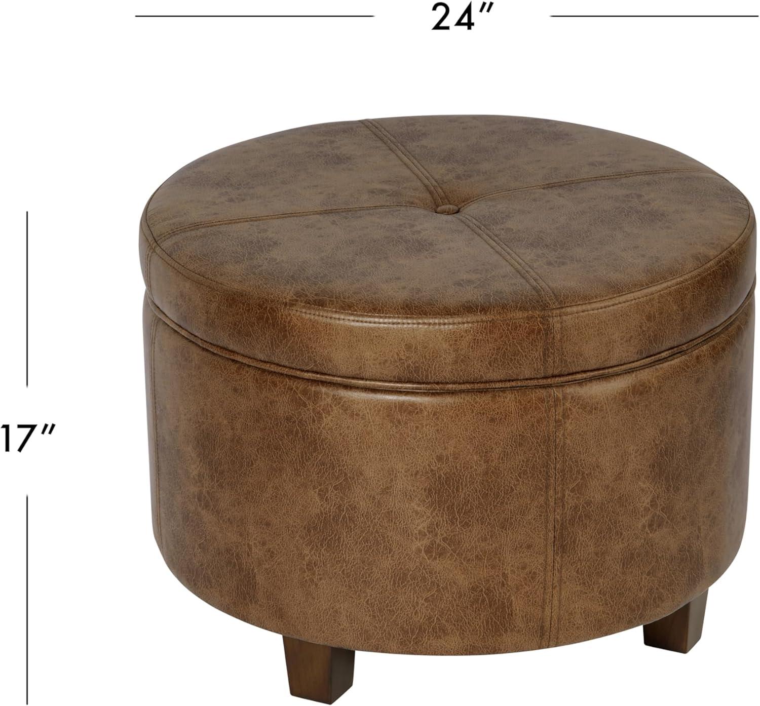 imageHomePop Large Velvet Storage Ottoman NavyDistressed Brown Faux Leather