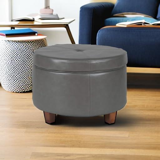 imageHomePop Large Velvet Storage Ottoman NavyGray Faux Leather