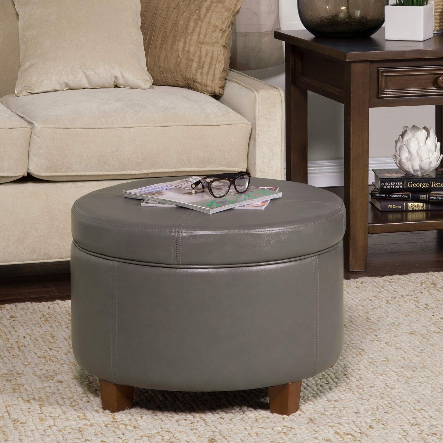 imageHomePop Large Velvet Storage Ottoman NavyGray Faux Leather