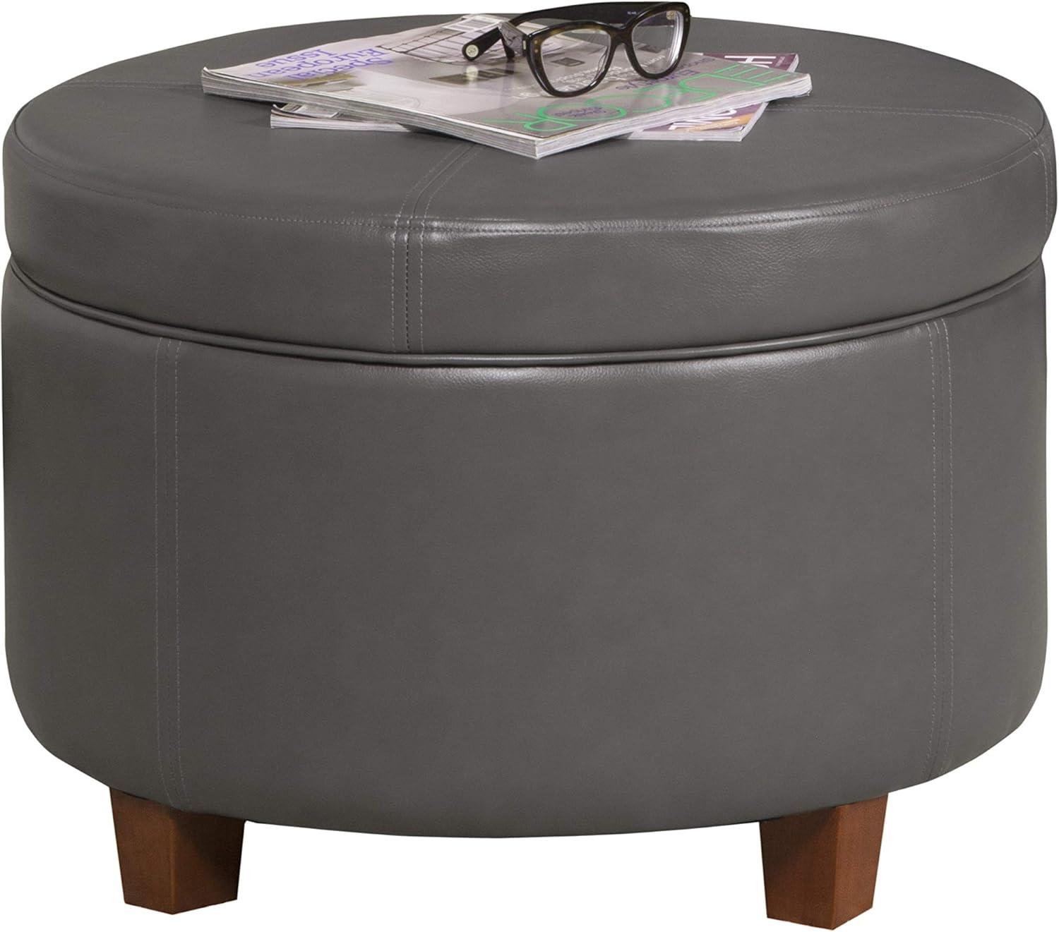 imageHomePop Large Velvet Storage Ottoman NavyGray Faux Leather