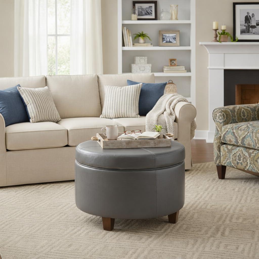 imageHomePop Large Velvet Storage Ottoman NavyGray Faux Leather