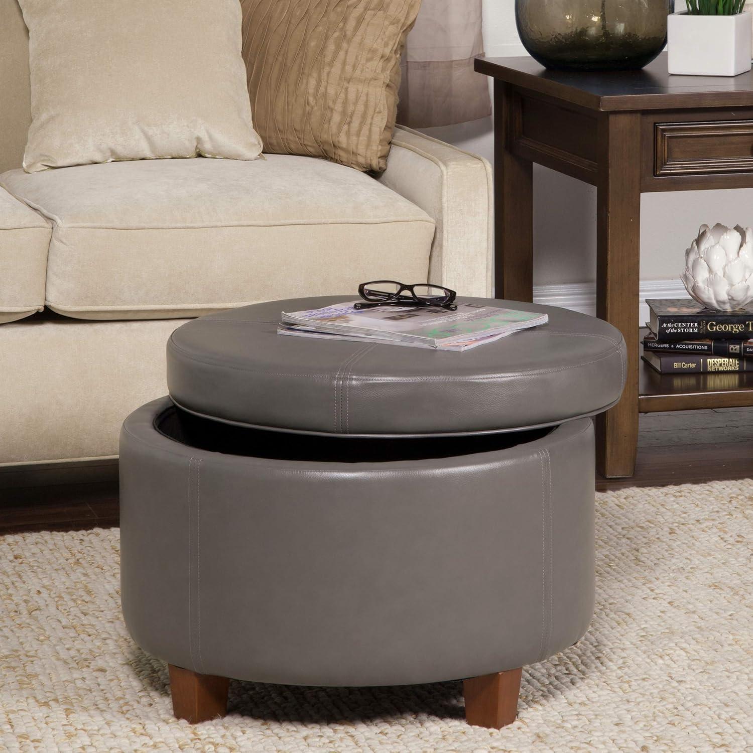 imageHomePop Large Velvet Storage Ottoman NavyGray Faux Leather