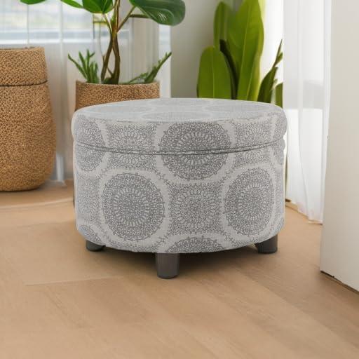 imageHomePop Large Velvet Storage Ottoman NavyGrey Medallion