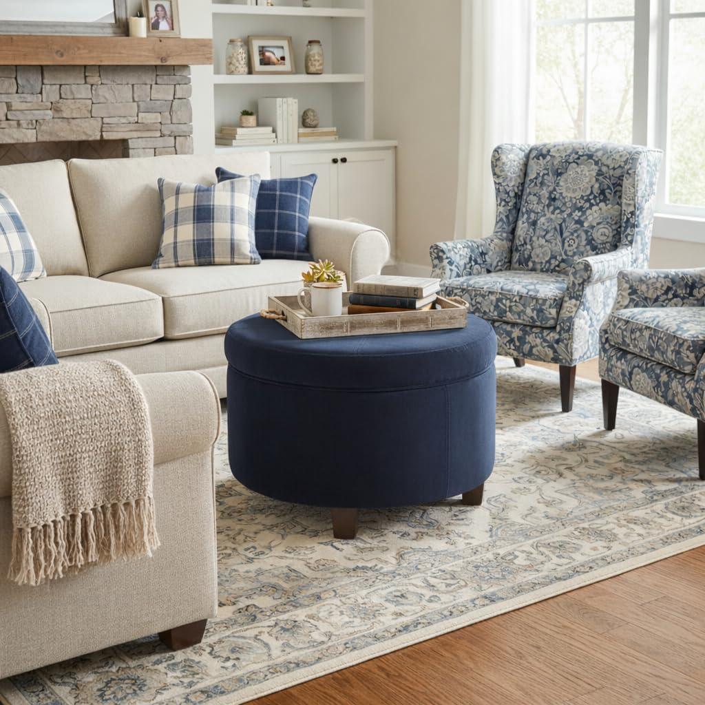 imageHomePop Large Velvet Storage Ottoman NavyNavy
