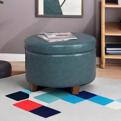 imageHomePop Large Velvet Storage Ottoman NavyTeal Faux Leather