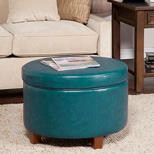 imageHomePop Large Velvet Storage Ottoman NavyTeal Faux Leather