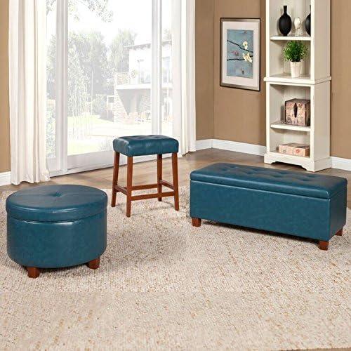 imageHomePop Large Velvet Storage Ottoman NavyTeal Faux Leather