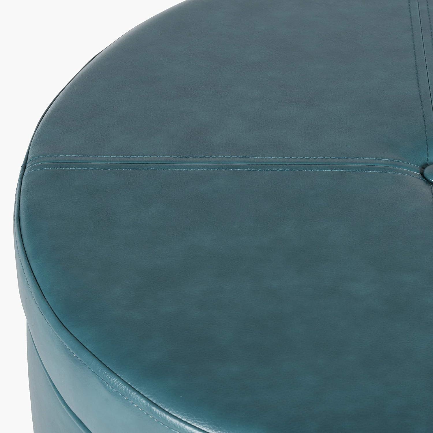 imageHomePop Large Velvet Storage Ottoman NavyTeal Faux Leather