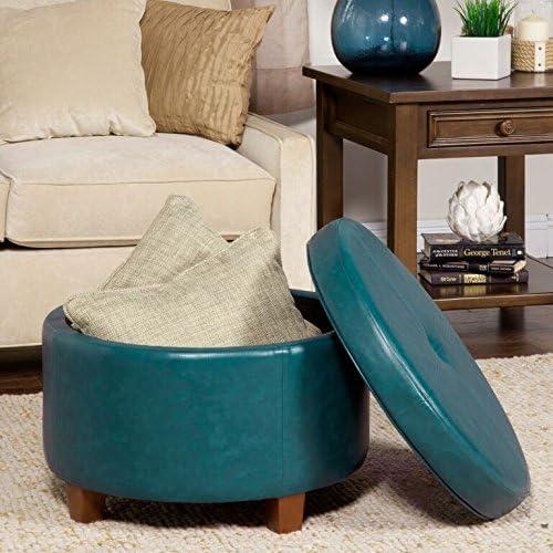 imageHomePop Large Velvet Storage Ottoman NavyTeal Faux Leather