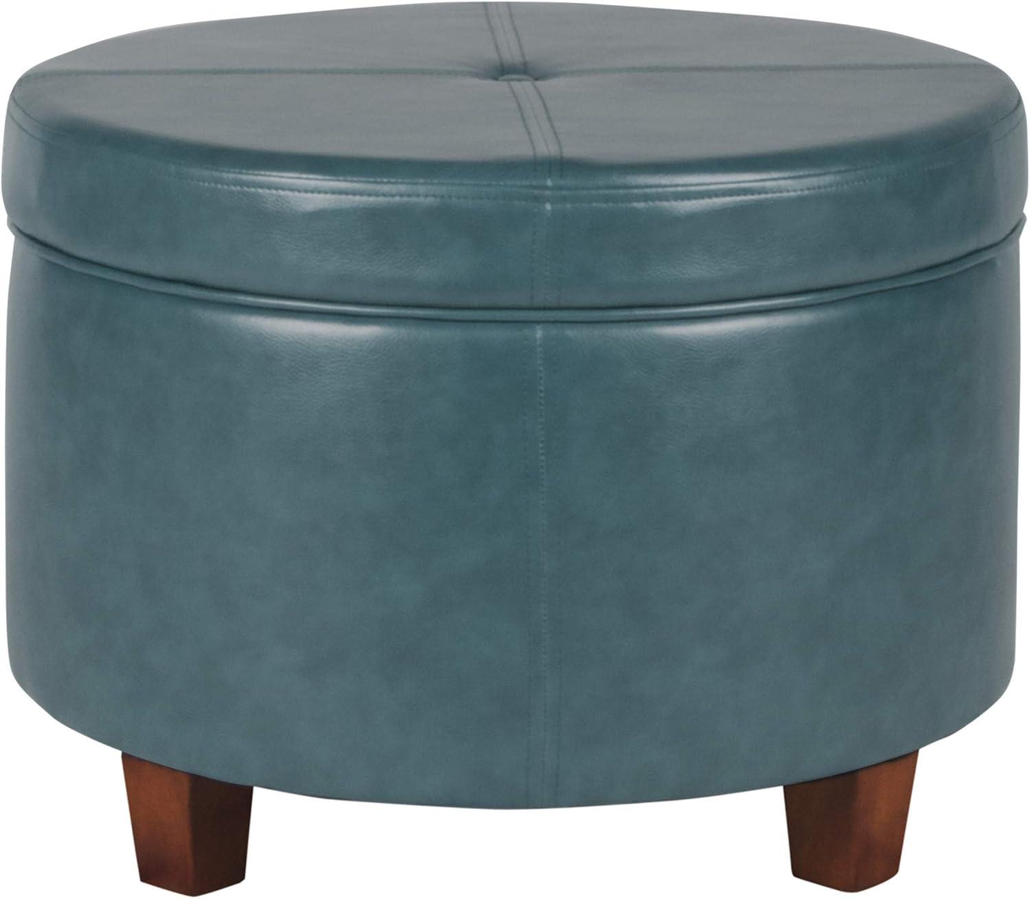 imageHomePop Large Velvet Storage Ottoman NavyTeal Faux Leather
