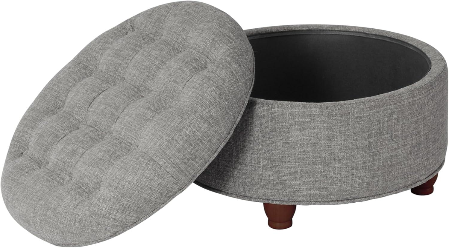 imageHomepop Home Decor Button Tufted Velvet Round Storage Ottoman Ottoman with Storage for Living Room amp Bedroom Chocolate Brown VelvetGray Woven