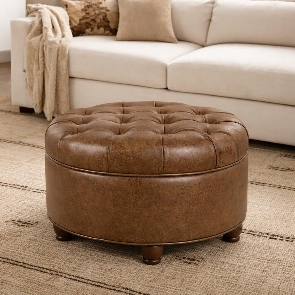 imageHomepop Home Decor Button Tufted Velvet Round Storage Ottoman Ottoman with Storage for Living Room amp Bedroom Chocolate Brown VelvetLight Brown