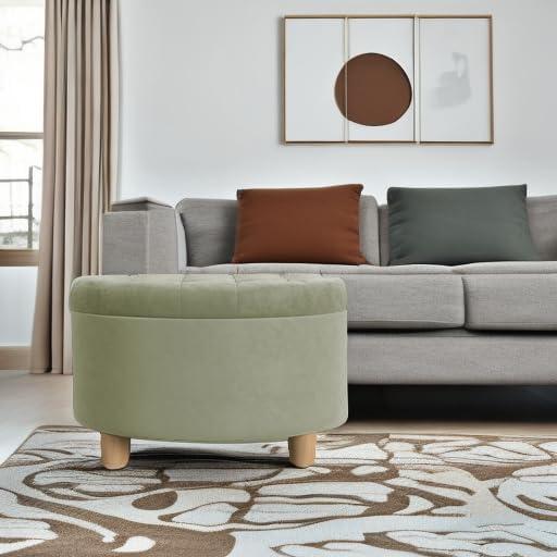 imageHomepop Home Decor Button Tufted Velvet Round Storage Ottoman Ottoman with Storage for Living Room amp Bedroom Chocolate Brown VelvetLight Sage Green Velvet