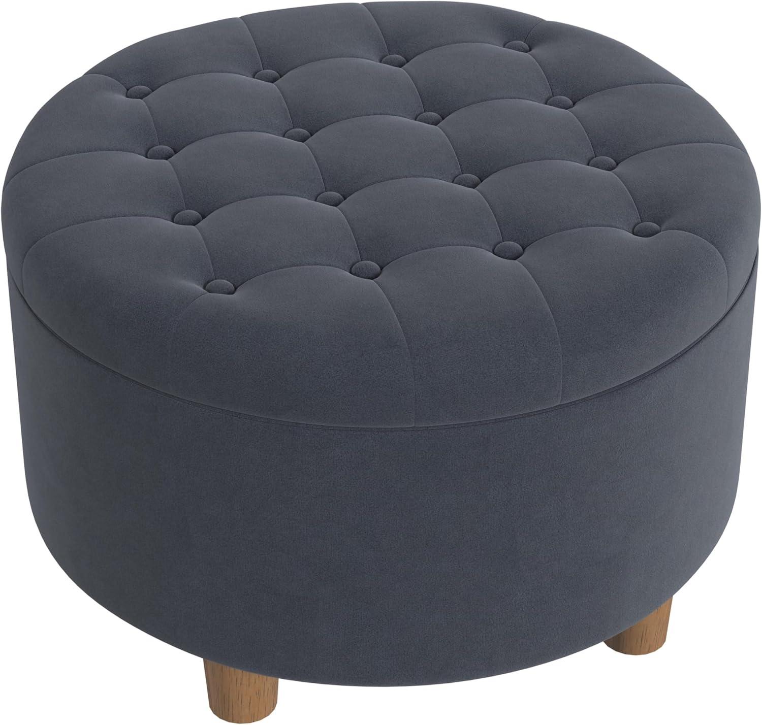 imageHomepop Home Decor Button Tufted Velvet Round Storage Ottoman Ottoman with Storage for Living Room amp Bedroom Chocolate Brown VelvetSteel Blue Velvet