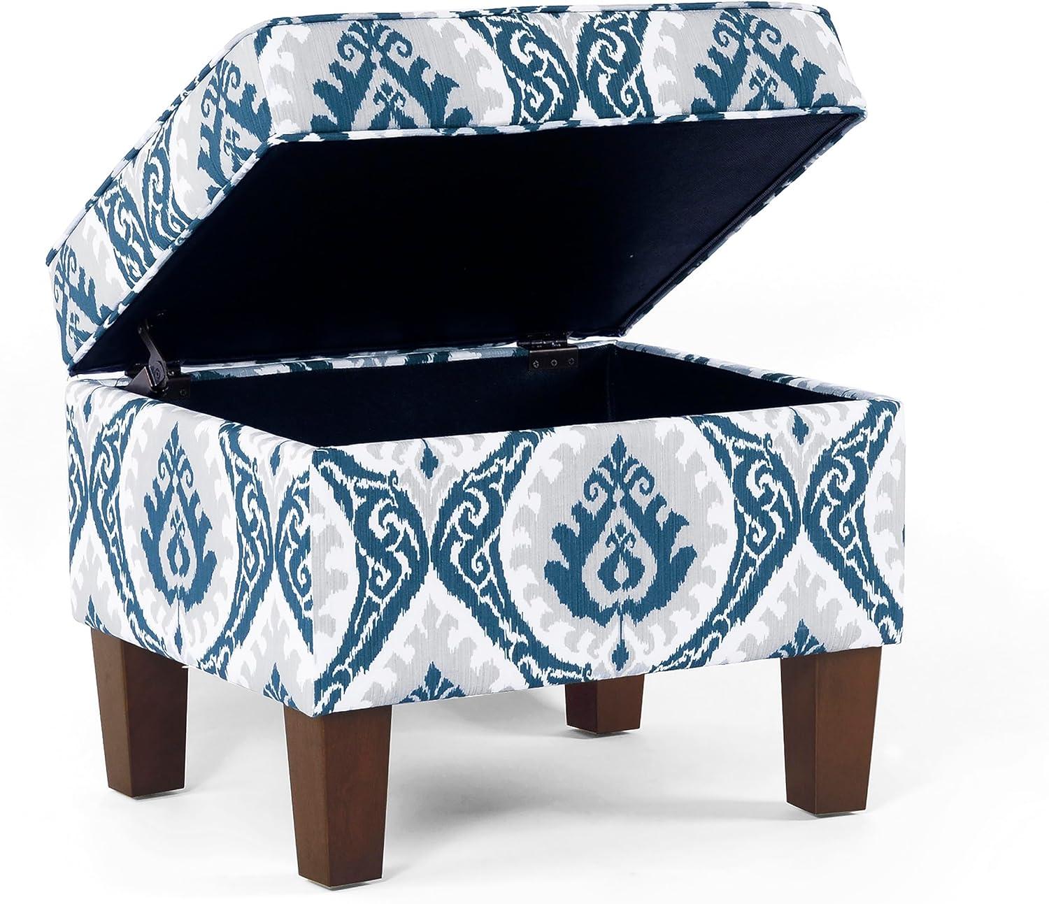 imageHomepop Home Decor Medium Square Storage Ottoman with Hinged Lid Ottoman with Storage for Living Room amp Bedroom TealBlue Ikat Medallion Print